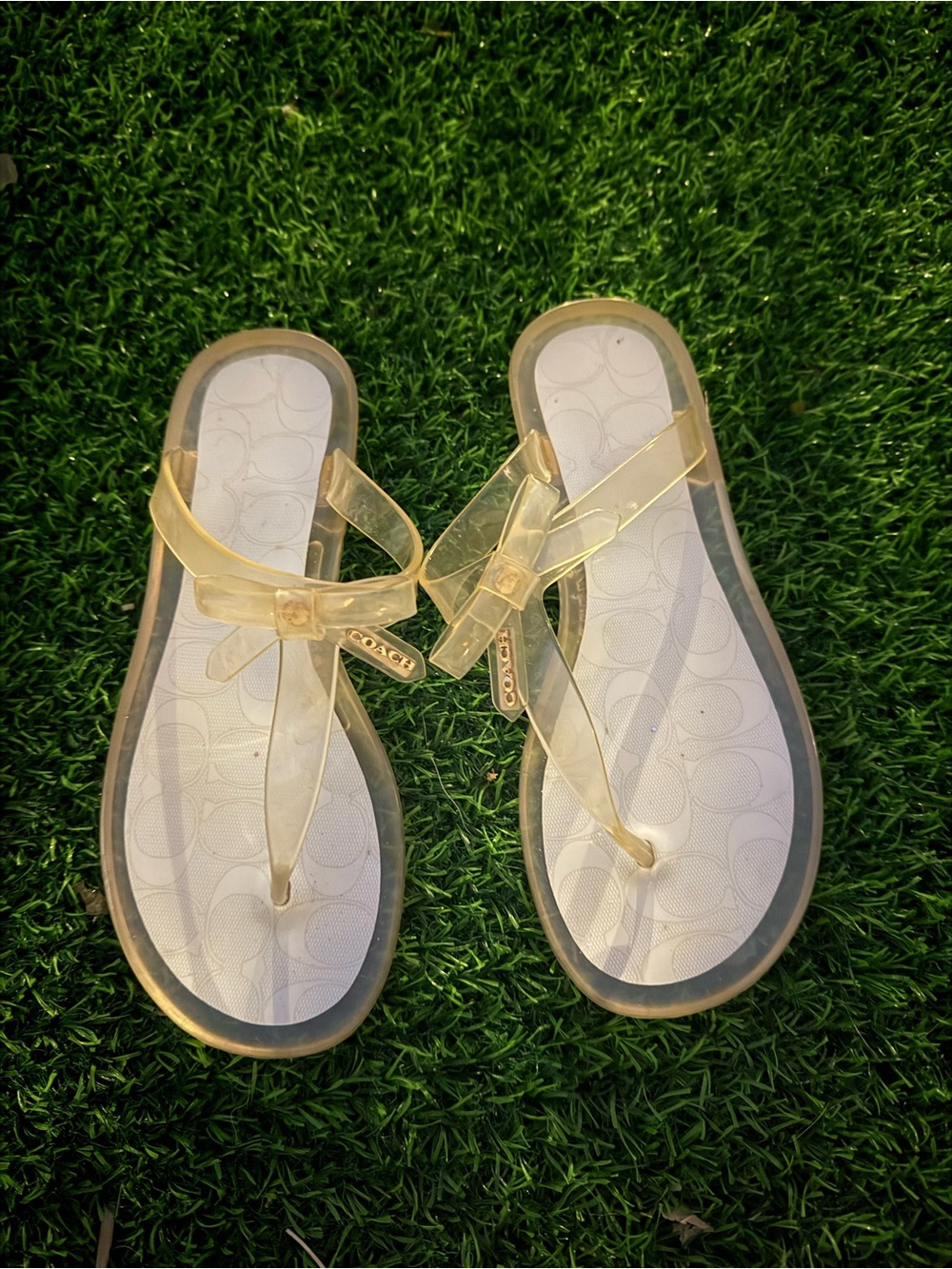 Coach Women's Clear Jelly Thong Sandals with Gold Accents